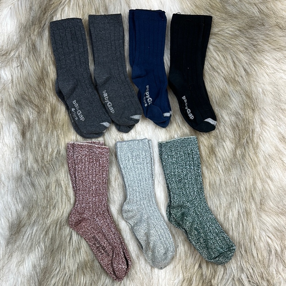 Baby Gap Kids Ribbed Crew Socks 7 Pair Lot Size 4-5 Unisex